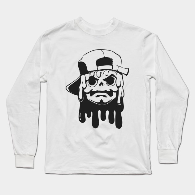 Skull Hat Ink Long Sleeve T-Shirt by Mako Design 